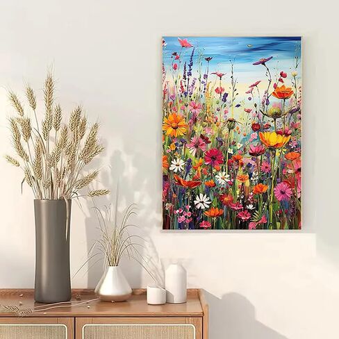 MaiMMaledy Paint by Numbers Kit for Adults Beginners Canvas Pictures with Framed Drawing Painting Acrylic Pigment with Wooden Triangle Easel Colorful Flowers 8Wx12L inch in Saudi Arabia