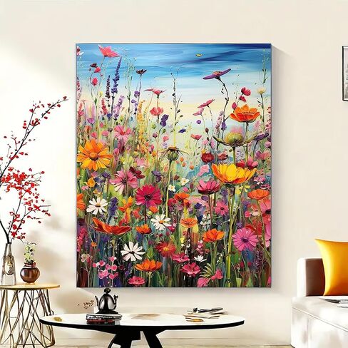 MaiMMaledy Paint by Numbers Kit for Adults Beginners Canvas Pictures with Framed Drawing Painting Acrylic Pigment with Wooden Triangle Easel Colorful Flowers 8Wx12L inch in Saudi Arabia