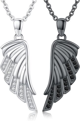 CUOKA MIRACLE Couple Wings Necklace, 925 Sterling Silver Couple Jewelry Guardian Angel Wings His and Her Matching Jewelry Wings Inlay Zircon Black and White Angel Pendant Gift for Couples Best Friends in Saudi Arabia