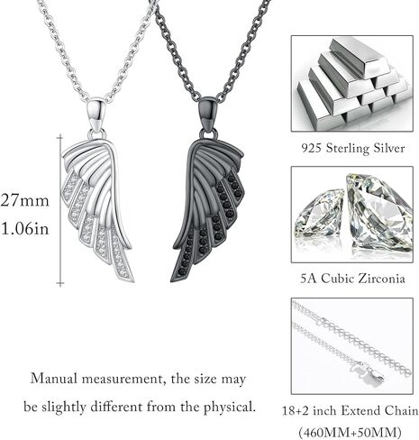 CUOKA MIRACLE Couple Wings Necklace, 925 Sterling Silver Couple Jewelry Guardian Angel Wings His and Her Matching Jewelry Wings Inlay Zircon Black and White Angel Pendant Gift for Couples Best Friends in Saudi Arabia