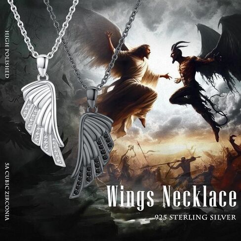 CUOKA MIRACLE Couple Wings Necklace, 925 Sterling Silver Couple Jewelry Guardian Angel Wings His and Her Matching Jewelry Wings Inlay Zircon Black and White Angel Pendant Gift for Couples Best Friends in Saudi Arabia