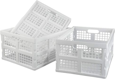 Asking 2-Pack 42 L Stackable Collapsible Crate, Plastic Folding Storage Crate, White in Kuwait