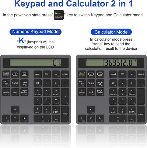 لوحة مفاتيح رقمية بلوتوث، لوحة مفاتيح لاسلكية 34 مفتاحًا لوحة أرقام خارجية للكمبيوتر المحمول والكمبيوتر اللوحي والهاتف الذكي iPad المتوافقة مع MacBook Windows Surface Pro in Kuwait