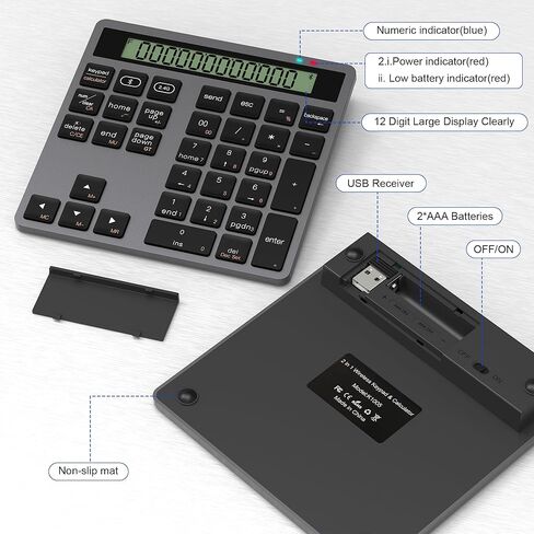 لوحة مفاتيح رقمية بلوتوث، لوحة مفاتيح لاسلكية 34 مفتاحًا لوحة أرقام خارجية للكمبيوتر المحمول والكمبيوتر اللوحي والهاتف الذكي iPad المتوافقة مع MacBook Windows Surface Pro in Kuwait