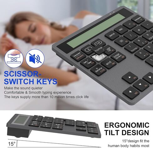 لوحة مفاتيح رقمية بلوتوث، لوحة مفاتيح لاسلكية 34 مفتاحًا لوحة أرقام خارجية للكمبيوتر المحمول والكمبيوتر اللوحي والهاتف الذكي iPad المتوافقة مع MacBook Windows Surface Pro in Kuwait