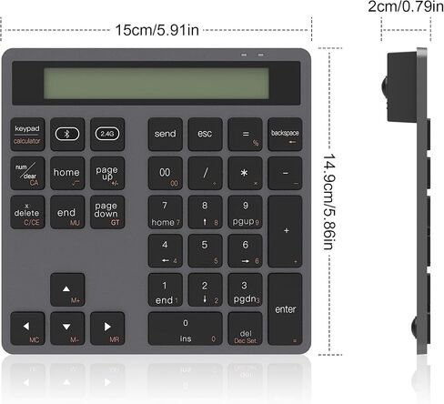 لوحة مفاتيح رقمية بلوتوث، لوحة مفاتيح لاسلكية 34 مفتاحًا لوحة أرقام خارجية للكمبيوتر المحمول والكمبيوتر اللوحي والهاتف الذكي iPad المتوافقة مع MacBook Windows Surface Pro in Kuwait
