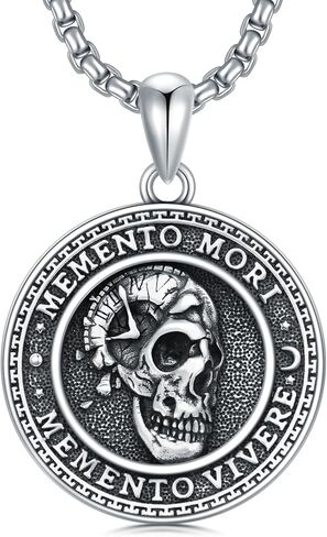 Memento Mori Necklace for Men 925 Sterling Silver Memento Mori Pendant Tarot Card Gothic Skull Pendant Amulet Jewelry in Kuwait