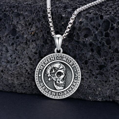 Memento Mori Necklace for Men 925 Sterling Silver Memento Mori Pendant Tarot Card Gothic Skull Pendant Amulet Jewelry in Kuwait
