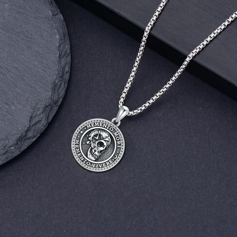 Memento Mori Necklace for Men 925 Sterling Silver Memento Mori Pendant Tarot Card Gothic Skull Pendant Amulet Jewelry in Kuwait