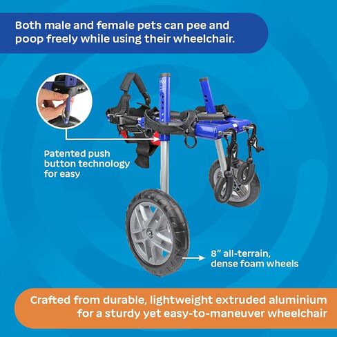 Walkin' Wheels Small Dog Wheelchair, Lightweight Dog Wheelchair for Back Legs, 15-25 lbs, for 6-8 inches Leg Height - Blue in Kuwait