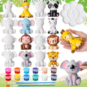 Reallnaive 8 Pack Wild Animal Ceramics to Paint Ready to Your Own Gnome Statues Jungle Theme Paintable Figurines DIY Unpainted Safari Animal Plaster Crafts Kit with Brush Palette Paint Figurines Gift