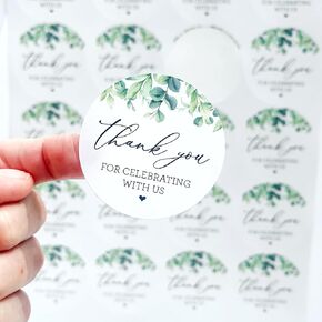 Thank You for Celebrating with Us Wedding Favor Sticker - Shower Favor Sticker - Eucalyptus Greenery