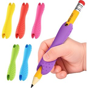 6-Pack Medium Pencil Grips for Kids,Teens,Adults,Comfortable Silicone Holders for Writing &Drawing,Anti-Slip Texture,Dual-Head Design for Left/Right-Handed Use,Improves Grip Control (Assorted Colors)