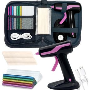 Cordless Hot Glue Gun, Rechargeable Hot Melt Glue Gun 2Ah Built-in Battery Smart Power-Off With 30pcs Premium Glue Sticks, 10pcs Wood Craft Sticks, Carry Case for DIY, Arts &Crafts