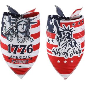 4th of July Dog Bandanas – 2 Pack American Flag Bandana Scarves for Large Dogs with Statue of Liberty Design, Patriotic Dog Accessories for Independence Day & Memorial Day