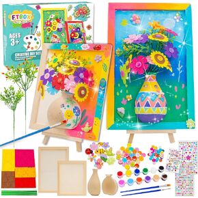 Crafts Gift for Girls, DIY 3D Felt Flowers Wooden Vase Picture Frame Painting Kit, Arts and Crafts Painting Sets for Kids Age 6 7 8 9 10 11 12 Years Old (Felt Flowers)