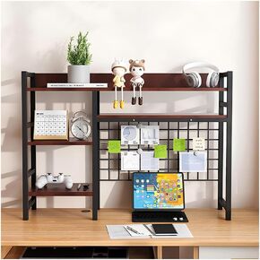 Desktop Hutch Bookshelf, 2-Tier Wood Storage Display Rack Countertop Organizer Countertop Rack Desk Book Storage Organizer for Home Office Dorm (Black, 37.4 Inch)