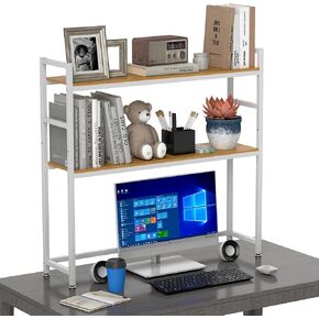 uyoyous Computer Desktop Bookshelf 2-Tier Multipurpose Wood Desk Hutch Bookcase for Computer Desk with Adjustable Shelf Display Rack Organizer (35.43''x37.4''x9.45'')