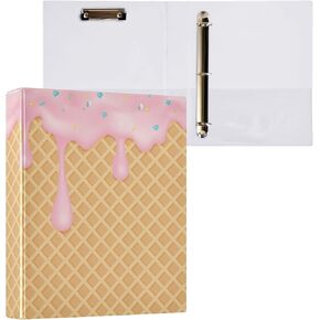 Coffee Ice Cream Round Ring Binders 1.5 Inch Chocolate Cone Candy 3 Ring Clipboard Binder for Office School Work Supplies File Folder Document 200 Sheet Capacity Easy Open