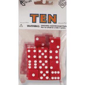 Koplow Games Red with White pips 16mm (5/8in) D6 Dice (10)