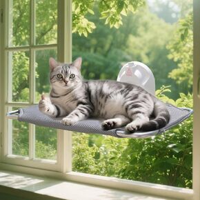 Cat Window Perch,Cordless Cat Window Hammock,Cats Seat for Windowsill,Foldable Pet Hammock Bed for Large Cats with Suction Visualization Pwerful Suction Cups,Robust Metal Frame,Removable Fabric Cover