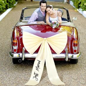 Zeyune 30 Inch Wedding Car Bow Decorations Just Married Car Decorations Automotive Decoration Accessories Giant Ribbon Bow Ideal for Elegant Wedding Party Decor(Black Words)