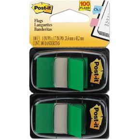 Post-it 680GN2 Standard Page Flags in Dispenser, Green, 100 Flags/Dispenser
