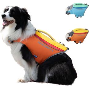 ZLX Dog Life Jacket, High Buoyancy Dog Life Vest with Secure Handle, Ripstop Lifejacket for Swimming, Boating, Water Safety, Adjustable Lightweight Floating Pet Preserver, Medium, Blue