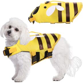 Dog Life Jacket Dog Life Vest for Swimming Boating Cute Bee Design with Rescue Handle Adjustable High Flotation Pet Lifesaver Swimsuit for Small Medium Large Puppy Water Safety(Medium)