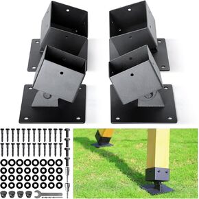 4pack 201 Stainless Steel 4"x4" (Actual 3.5"x3.5") Adjustable Swing Anchor Leveling Kit Bracket (Black, 4pack 4"x4" (Actual 3.5"x3.5"))