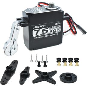 75KG Brushless Servo IP67 Underwater Waterproofing High Voltage High Torque Steering Digital RC Servo All Aluminum Case for 1/8 1/10 RC Car Crawler Off-Road Truck Buggy Robot Boat