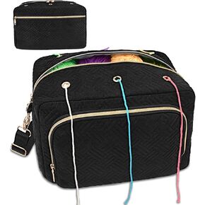 Crochet Bag Organizer, Yarn Storage Organizer, Yarn Holder for Crochet with Adjustable Shoulder Straps, Knitting Bag for Crocheting, Crochet Hook Case Gifts for Crocheters (Black)