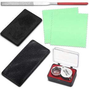 Lanties 6 Pcs Gold Testing Kit 10k 14k 18k 22k Silver Platinum, Include Scratch Streak Stones Jewelry Polishing Cloth Diamond File Eye Loupe Magnifier