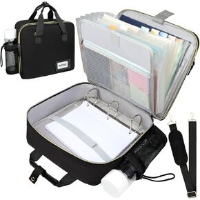 3 Inch D-Ring Zipper Binder Bag for 700 Sheet Capacity& 13 Inch Laptop Compartment, Detachable Zip Up Binder Case with 13 Expanding Pockets Accordion File Organizer for School Office (Black)