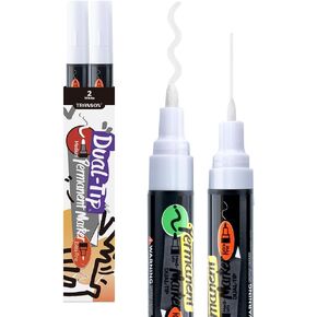 TRANSON 2 White Dual-tip Permanent Paint Markers Oil Based Waterproof