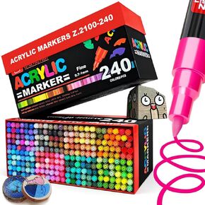 Guangna 168 Acrylic Paint Markers,Hardhead 0.7-1mm Extra Fine Tip Acrylic Paint Pen, Waterproof & High Saturation Ideal for Wood, Metal, Plastic, Canvas, Glass, Ceramic, Rock Painting DIY Art Supplies