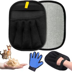 2-Piece Pet Hair Removal & Grooming Kit: Static Hair Remover Glove for Furniture, Carpet, Couch + Gentle Pet Grooming Glove for Cats & Dogs