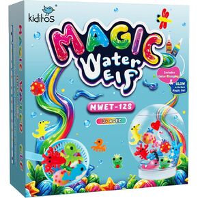Kiditos DIY Magic Water Elf Set – 12 Gels (Sparkling, Glow, Color Change, Pure), 10 Molds, 1 Bottle, Make Your Own Water Pets, STEM Craft Gift & Party Favor for Kids, Also Works as Refill