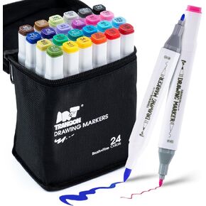 TRANSON Alcohol Markers for Drawing Coloring 48 Colors Dual-tip Fine and Brush Tips