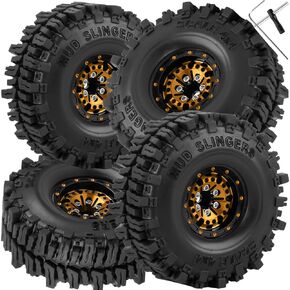 1.0 RC Wheels RC Truck Tyres for 1/18 1/24 TRX4M ، SCX24 ، FCX24 RC Crawler ، Alloy 1.0 ‘'Beadlock RC Truck Tires RC Wheels (4pcs Gold)