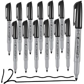 Permanent markers, 12 packs permanent markers bulk, quick drying in one second, smooth, not easy to erase, durable, can be marked on glass, tiles and cloth, office supplies,Gray shell