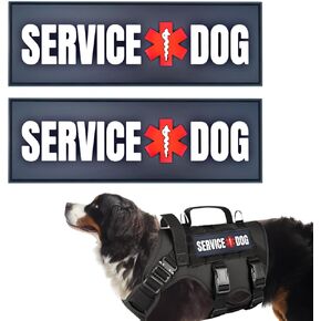 2 Pack Black Service Dog Patches for Pet Vest Harness, Waterproof PVC Hook & Loop Badge, Durable & Removable, Available in 4 Sizes (L/M/S/XS) (L （6"x2")
