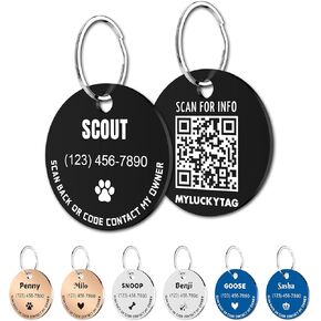 MYLUCKYTAG Personalized Pet ID Tags Dog Tags - Stainless Steel QR Code ID Tags - Pet Online Profile - Send Pet Location Alert Email When Scanning