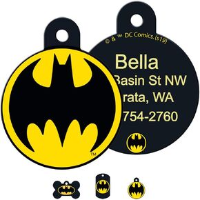 GoTags Superhero Batman Dog Tags for Pets, Personalized Engraved Dog ID Tags with up to 4 Lines of Custom Text