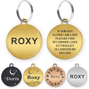 Dog Tags Engraved for Pets Personalized Dog Name Tags Dog ID Tags Small Cat Tags Large Dog Collar Tags Custom Text Stainless Steel Engraved on Both Sides(S Gold)