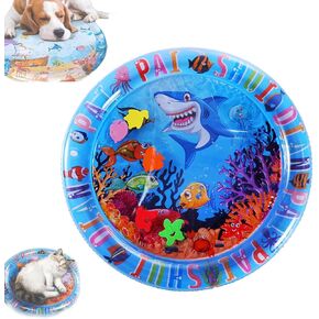 Cat Water Mat, CatCooling Pad, CatWater Bed PlayMat, 2025 New Thickened Water Sensory Play Mat for Cats Dog, Ocean-Themed Round Sensory, Non-Slip Playmat, Floating Fish for Kitten Cats(25.6x25.6 in)