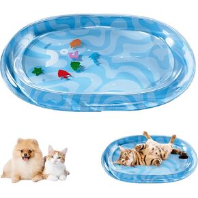 Cat Water Mat,Cat Water Mat with Fish, Water Play Mat for Cats,Thickened Interactive Water Sensor Play Mat,Anti-Scratch Design Pet Water Mat for Bored Indoor Cats(Blue Oval, 25x20 Inches)
