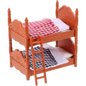 DOITOOL Wooden Doll Bunk Bed, Doll House Furniture Dollhouse Decoration Accessories Simulation Dollhouse Miniature Bunk Bed DIY Dolls Beds with Ladder