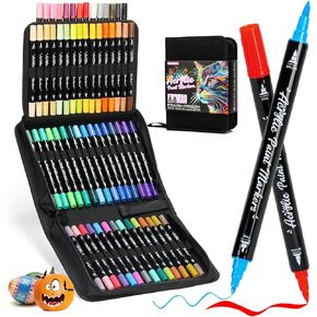 Acrylic Paint Markers,72 Colors Dual Tip Acrylic Paint Pens with Brush and Fine Tips for Rock Painting,Glass,Wood,Ceramic,Canvas,Stone, Vibrant Color Ideal for Artists, Crafters, DIY Projects