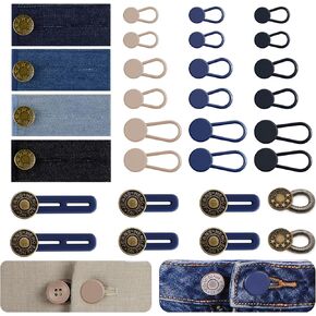 30Pcs Button Extenders for Jeans & Pants | No-Sew Waistband Extender 1-2.56 Inch | Metal & Silicone Adjustable Fit | Multi-Color for Women Men
